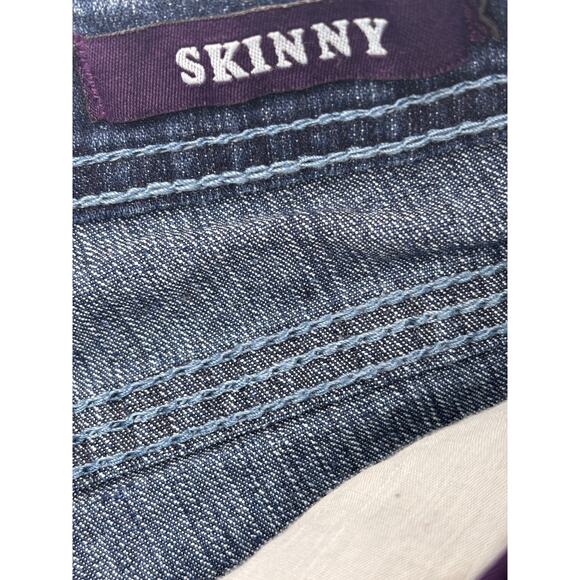 Vigold Skinny Jeans Women 7/8 Straight Leg Faded Distressed Sequined Medium Wash - Picture 4 of 13